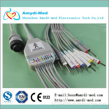 Kanz PC-104 one-piece 10-lead EKG cable with IEC/AHA leadwires and 4.7K resistance for patient monitor
